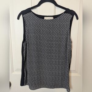 Loft Women's Black and White Patterned Sleeveless Top, Size S